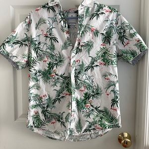 Denim & Flower Ricky Singh flamingo print slim fit button up dress shirt